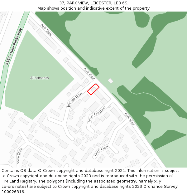 37, PARK VIEW, LEICESTER, LE3 6SJ: Location map and indicative extent of plot