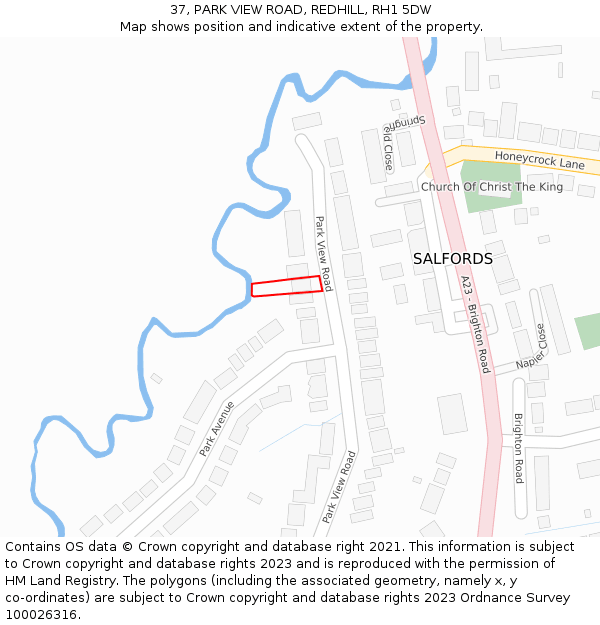 37, PARK VIEW ROAD, REDHILL, RH1 5DW: Location map and indicative extent of plot