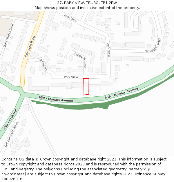 37, PARK VIEW, TRURO, TR1 2BW: Location map and indicative extent of plot