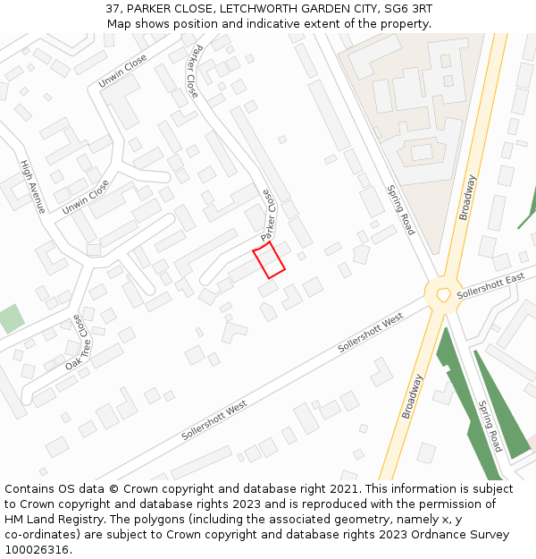 37, PARKER CLOSE, LETCHWORTH GARDEN CITY, SG6 3RT: Location map and indicative extent of plot