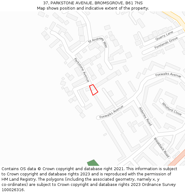 37, PARKSTONE AVENUE, BROMSGROVE, B61 7NS: Location map and indicative extent of plot
