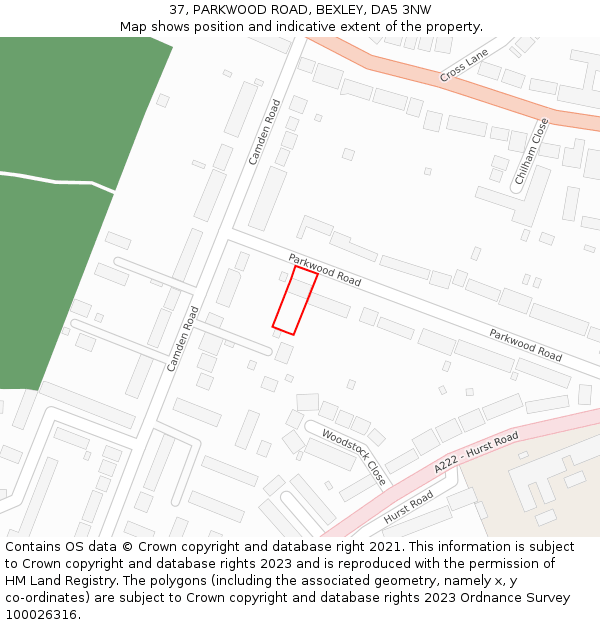 37, PARKWOOD ROAD, BEXLEY, DA5 3NW: Location map and indicative extent of plot