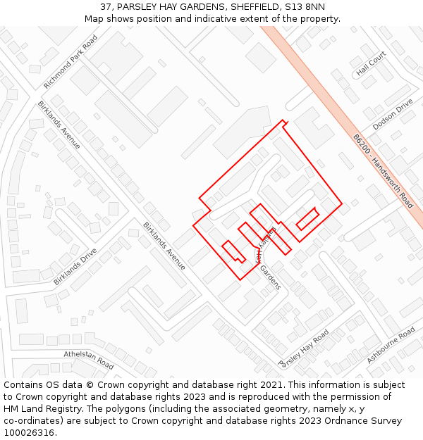 37, PARSLEY HAY GARDENS, SHEFFIELD, S13 8NN: Location map and indicative extent of plot