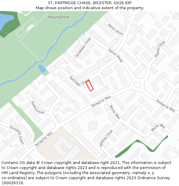 37, PARTRIDGE CHASE, BICESTER, OX26 6XF: Location map and indicative extent of plot