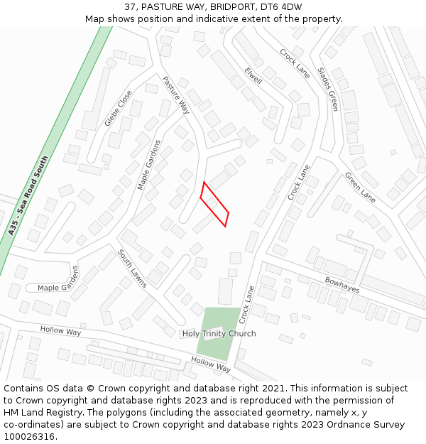 37, PASTURE WAY, BRIDPORT, DT6 4DW: Location map and indicative extent of plot