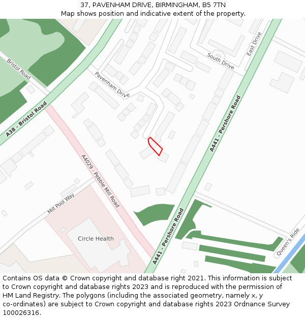 37, PAVENHAM DRIVE, BIRMINGHAM, B5 7TN: Location map and indicative extent of plot