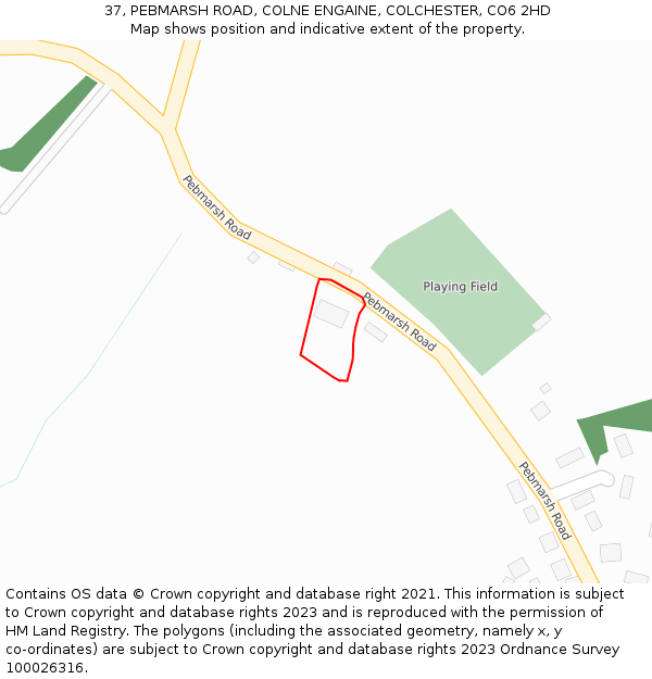 37, PEBMARSH ROAD, COLNE ENGAINE, COLCHESTER, CO6 2HD: Location map and indicative extent of plot