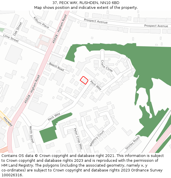 37, PECK WAY, RUSHDEN, NN10 6BD: Location map and indicative extent of plot