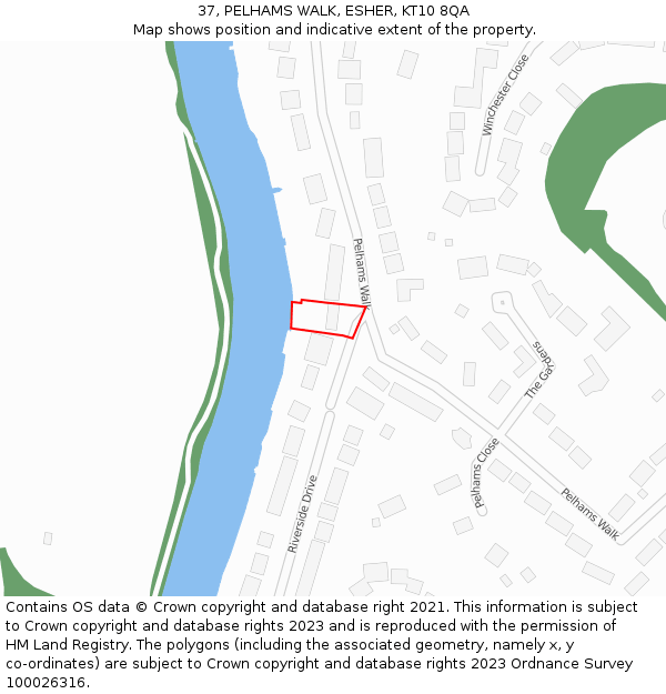 37, PELHAMS WALK, ESHER, KT10 8QA: Location map and indicative extent of plot