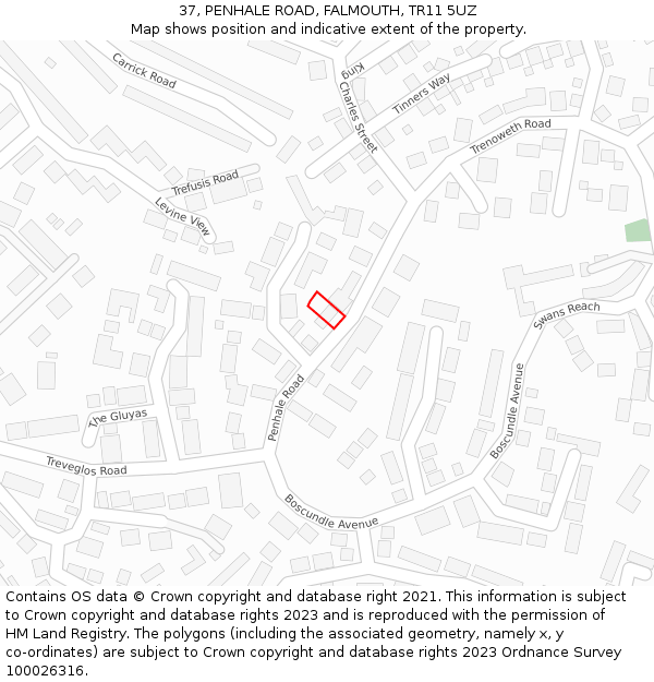 37, PENHALE ROAD, FALMOUTH, TR11 5UZ: Location map and indicative extent of plot