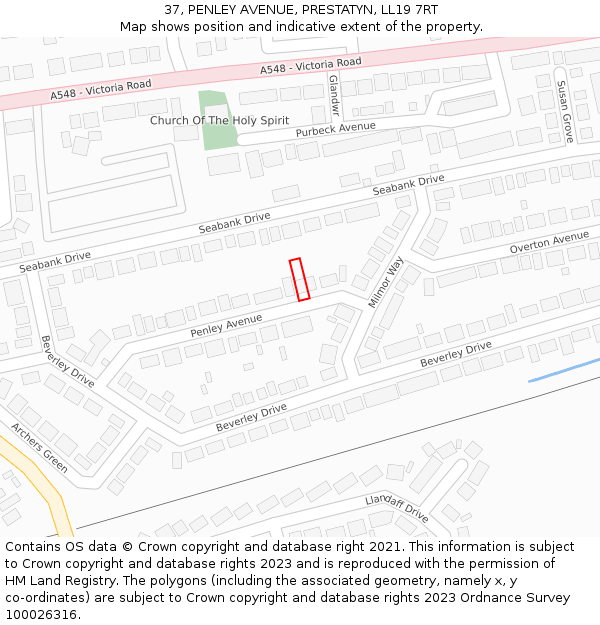 37, PENLEY AVENUE, PRESTATYN, LL19 7RT: Location map and indicative extent of plot