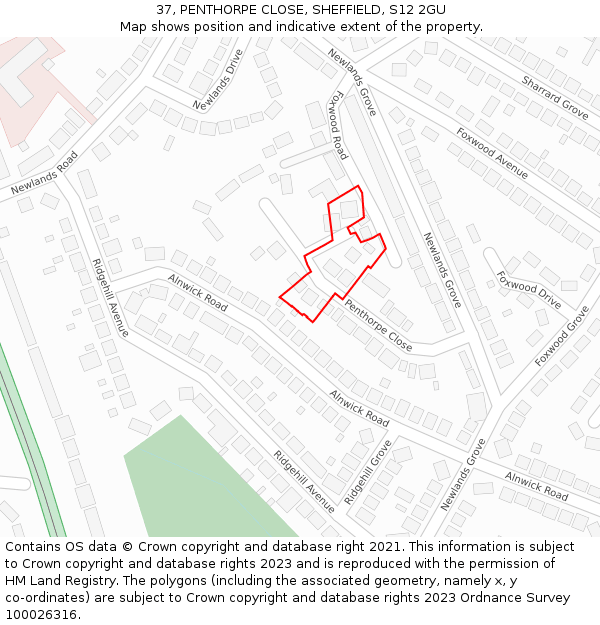 37, PENTHORPE CLOSE, SHEFFIELD, S12 2GU: Location map and indicative extent of plot
