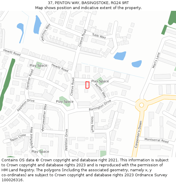 37, PENTON WAY, BASINGSTOKE, RG24 9RT: Location map and indicative extent of plot