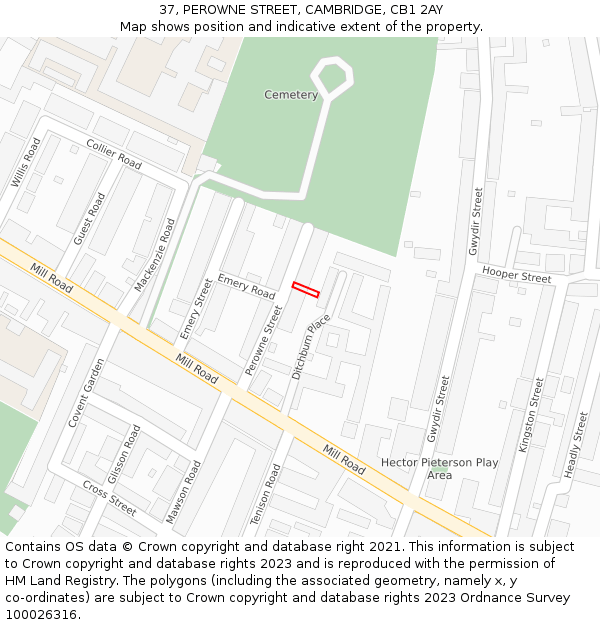 37, PEROWNE STREET, CAMBRIDGE, CB1 2AY: Location map and indicative extent of plot