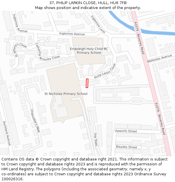 37, PHILIP LARKIN CLOSE, HULL, HU6 7FB: Location map and indicative extent of plot