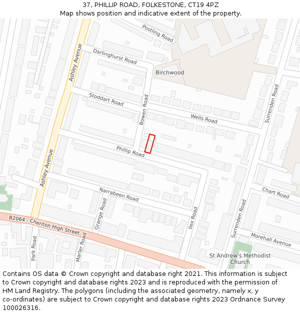 37, PHILLIP ROAD, FOLKESTONE, CT19 4PZ: Location map and indicative extent of plot