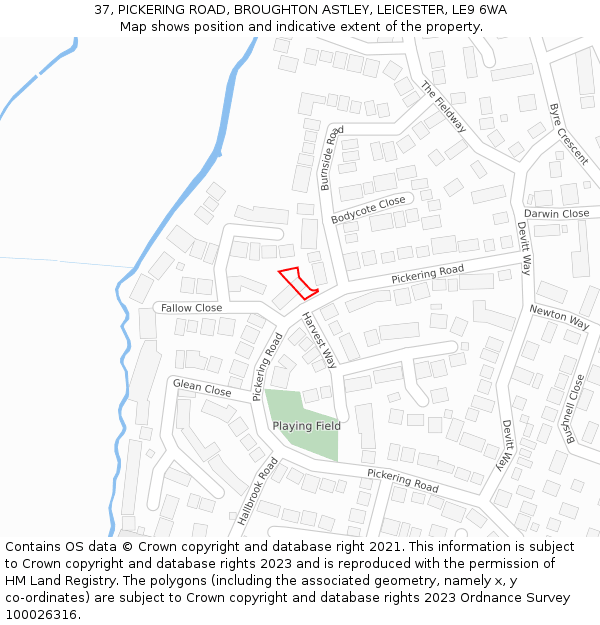 37, PICKERING ROAD, BROUGHTON ASTLEY, LEICESTER, LE9 6WA: Location map and indicative extent of plot