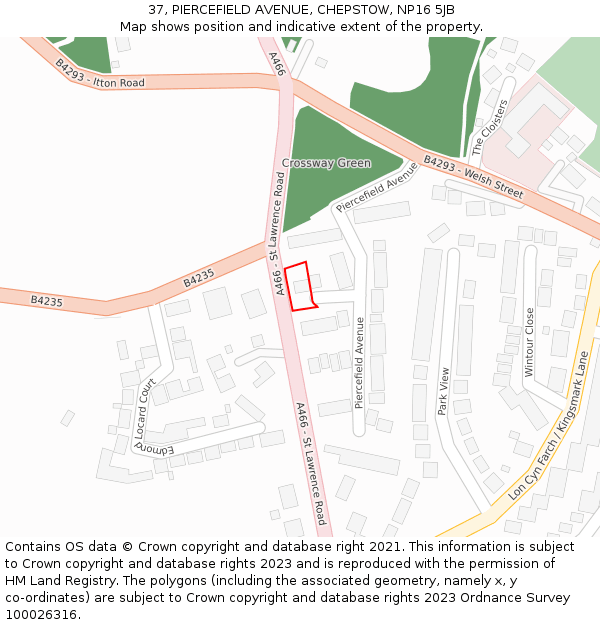 37, PIERCEFIELD AVENUE, CHEPSTOW, NP16 5JB: Location map and indicative extent of plot