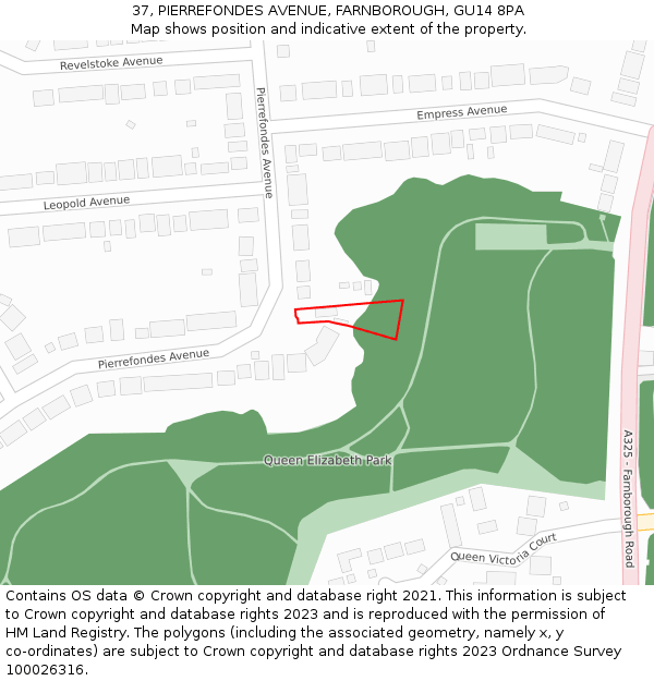 37, PIERREFONDES AVENUE, FARNBOROUGH, GU14 8PA: Location map and indicative extent of plot