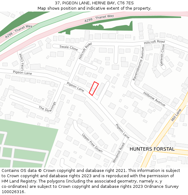 37, PIGEON LANE, HERNE BAY, CT6 7ES: Location map and indicative extent of plot