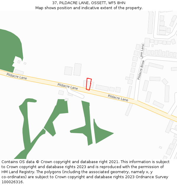 37, PILDACRE LANE, OSSETT, WF5 8HN: Location map and indicative extent of plot