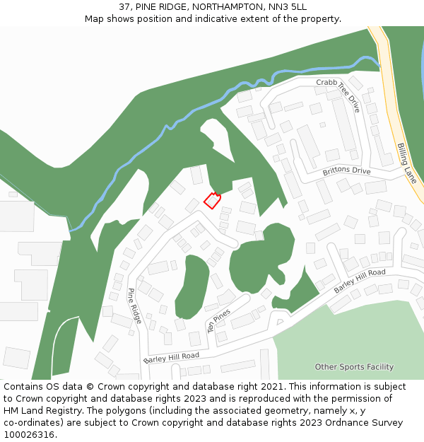 37, PINE RIDGE, NORTHAMPTON, NN3 5LL: Location map and indicative extent of plot