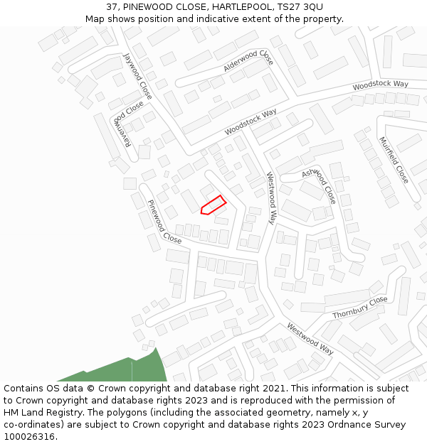 37, PINEWOOD CLOSE, HARTLEPOOL, TS27 3QU: Location map and indicative extent of plot