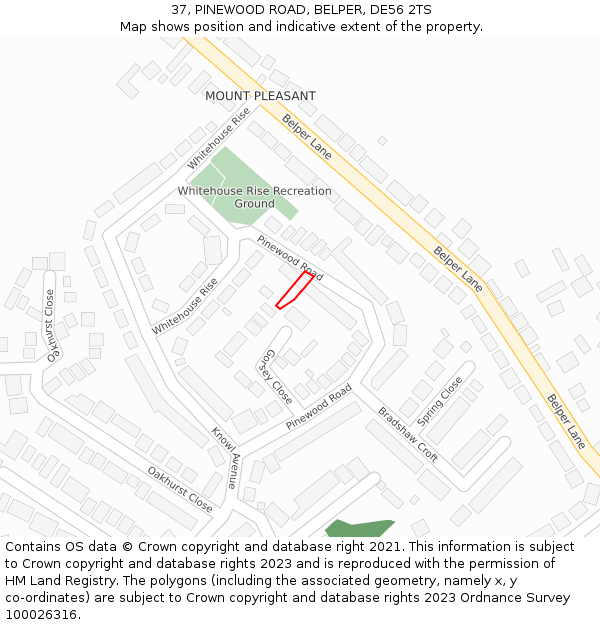 37, PINEWOOD ROAD, BELPER, DE56 2TS: Location map and indicative extent of plot