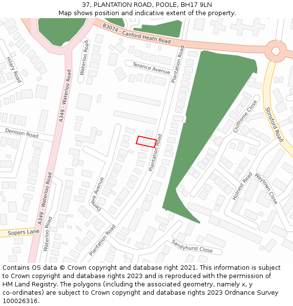 37, PLANTATION ROAD, POOLE, BH17 9LN: Location map and indicative extent of plot
