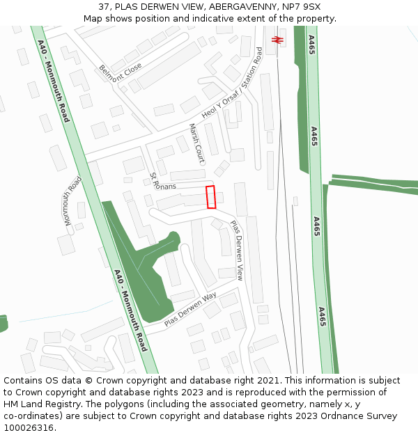 37, PLAS DERWEN VIEW, ABERGAVENNY, NP7 9SX: Location map and indicative extent of plot