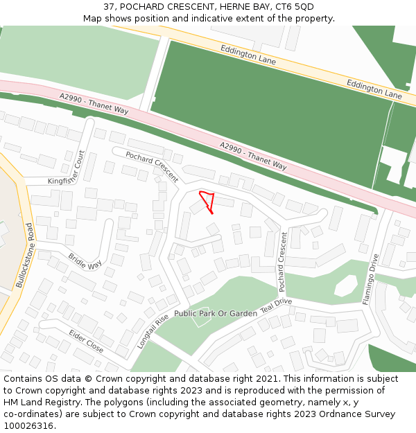 37, POCHARD CRESCENT, HERNE BAY, CT6 5QD: Location map and indicative extent of plot