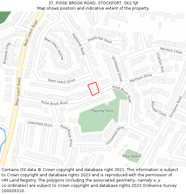 37, POISE BROOK ROAD, STOCKPORT, SK2 5JF: Location map and indicative extent of plot