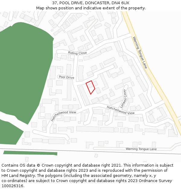 37, POOL DRIVE, DONCASTER, DN4 6UX: Location map and indicative extent of plot