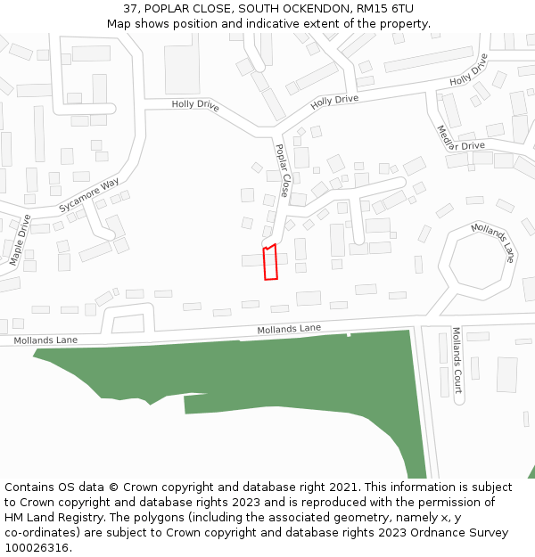 37, POPLAR CLOSE, SOUTH OCKENDON, RM15 6TU: Location map and indicative extent of plot