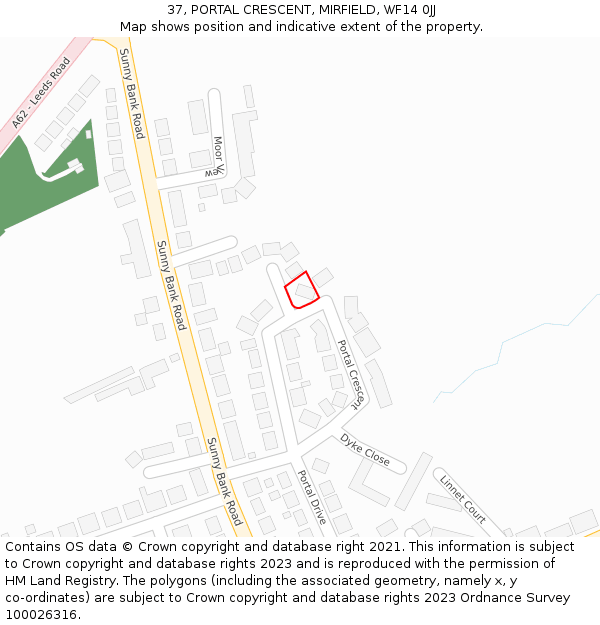 37, PORTAL CRESCENT, MIRFIELD, WF14 0JJ: Location map and indicative extent of plot
