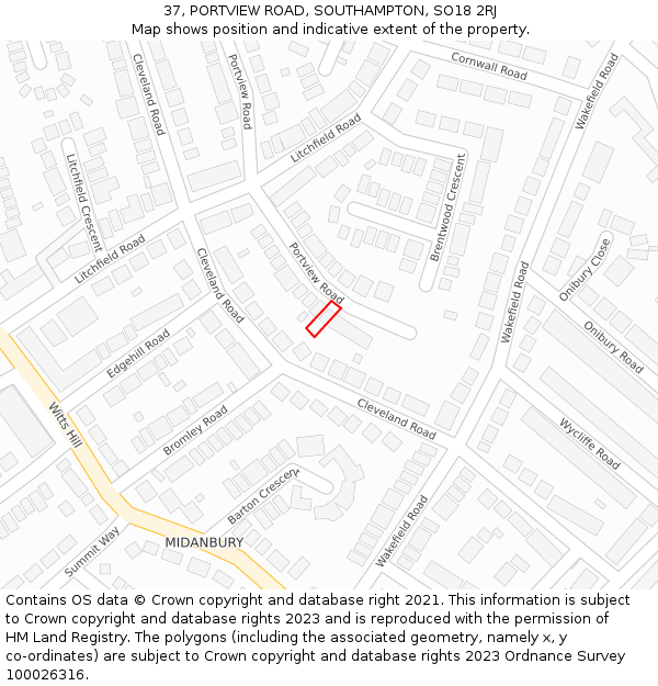 37, PORTVIEW ROAD, SOUTHAMPTON, SO18 2RJ: Location map and indicative extent of plot