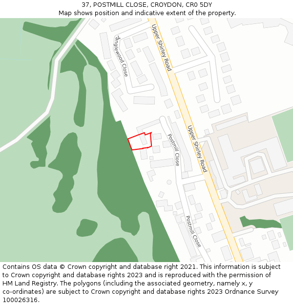 37, POSTMILL CLOSE, CROYDON, CR0 5DY: Location map and indicative extent of plot