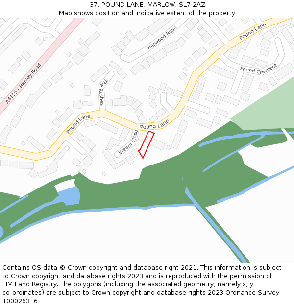 37, POUND LANE, MARLOW, SL7 2AZ: Location map and indicative extent of plot