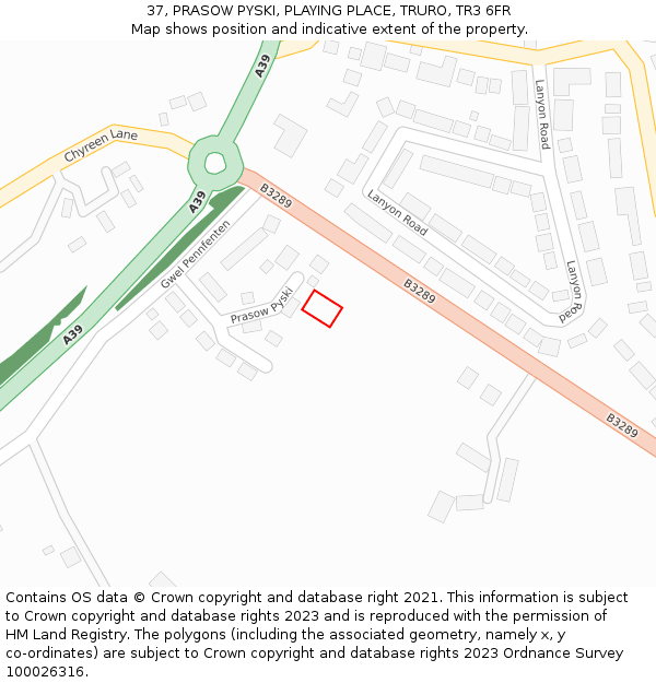 37, PRASOW PYSKI, PLAYING PLACE, TRURO, TR3 6FR: Location map and indicative extent of plot