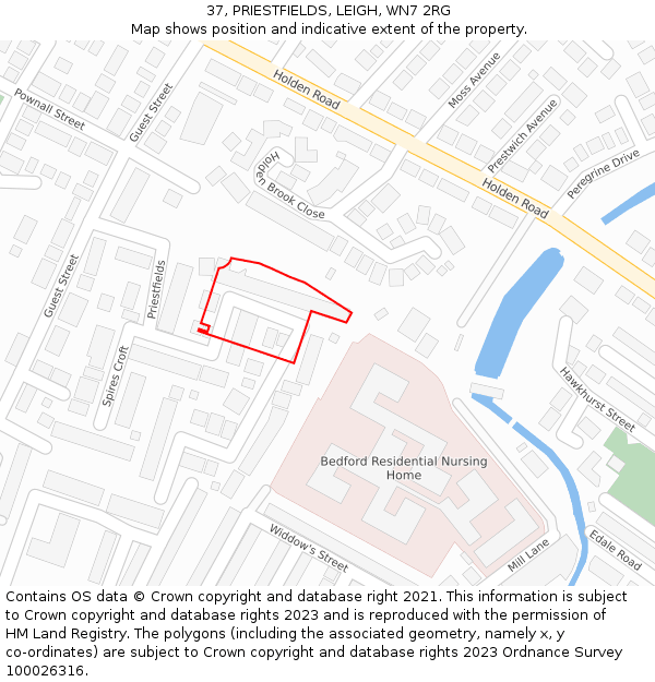 37, PRIESTFIELDS, LEIGH, WN7 2RG: Location map and indicative extent of plot