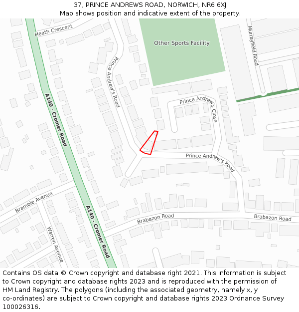 37, PRINCE ANDREWS ROAD, NORWICH, NR6 6XJ: Location map and indicative extent of plot