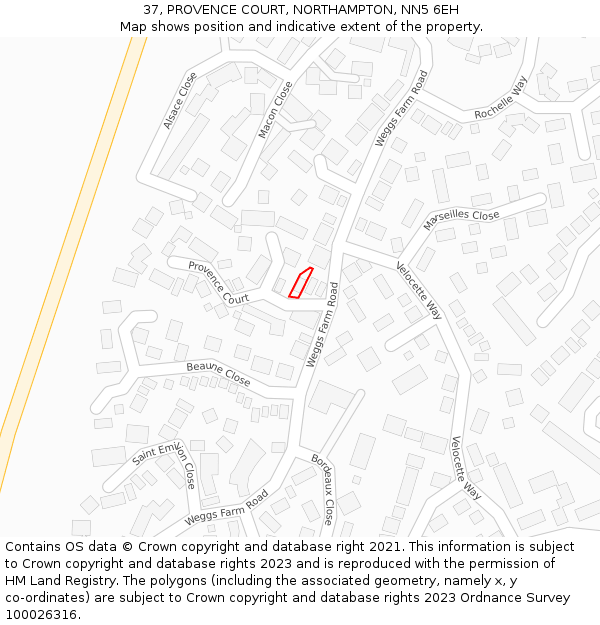 37, PROVENCE COURT, NORTHAMPTON, NN5 6EH: Location map and indicative extent of plot