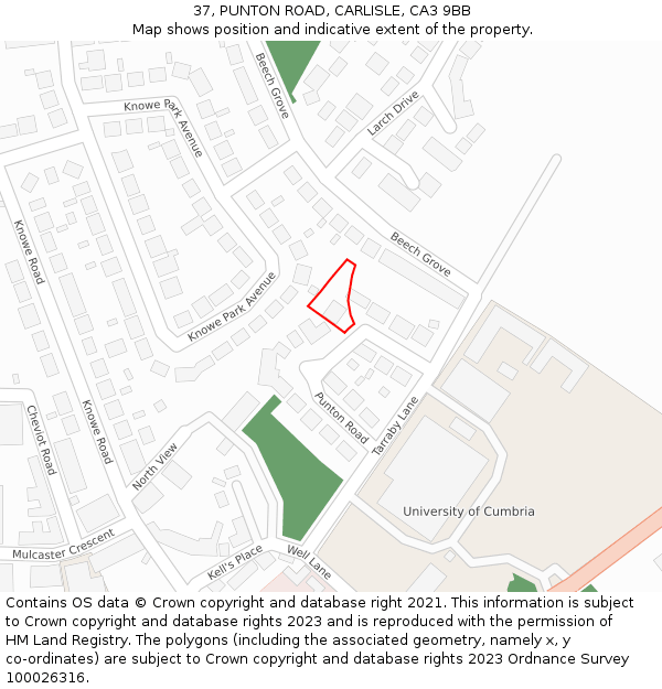 37, PUNTON ROAD, CARLISLE, CA3 9BB: Location map and indicative extent of plot