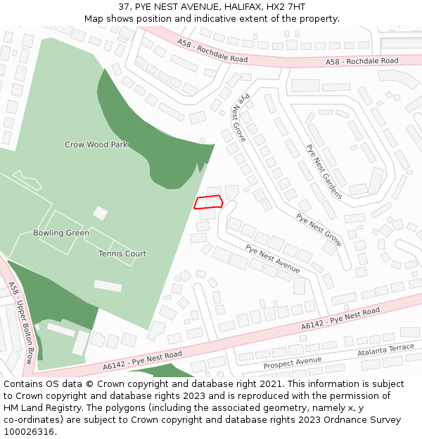 37, PYE NEST AVENUE, HALIFAX, HX2 7HT: Location map and indicative extent of plot