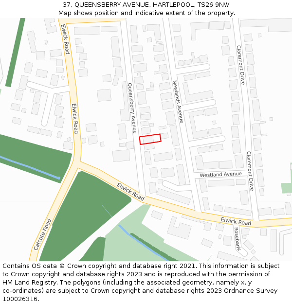 37, QUEENSBERRY AVENUE, HARTLEPOOL, TS26 9NW: Location map and indicative extent of plot