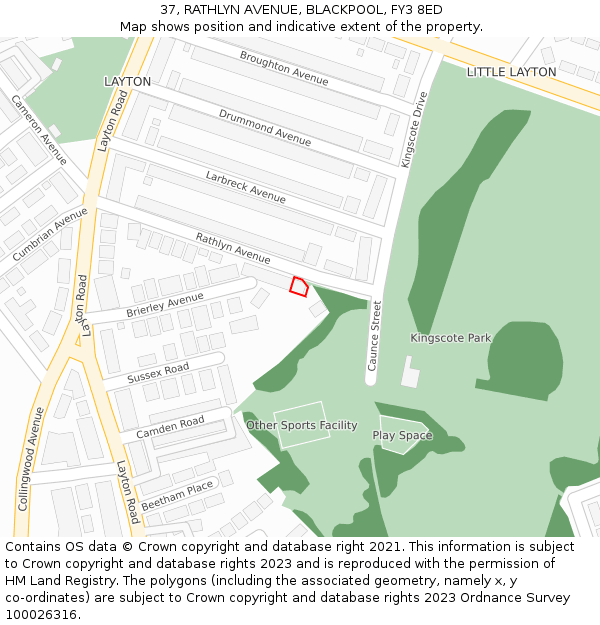 37, RATHLYN AVENUE, BLACKPOOL, FY3 8ED: Location map and indicative extent of plot