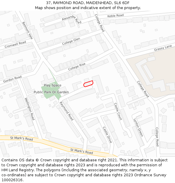 37, RAYMOND ROAD, MAIDENHEAD, SL6 6DF: Location map and indicative extent of plot