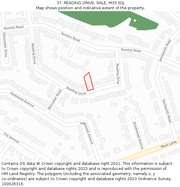 37, READING DRIVE, SALE, M33 5DJ: Location map and indicative extent of plot