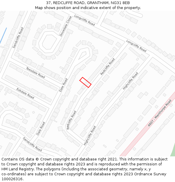 37, REDCLIFFE ROAD, GRANTHAM, NG31 8EB: Location map and indicative extent of plot