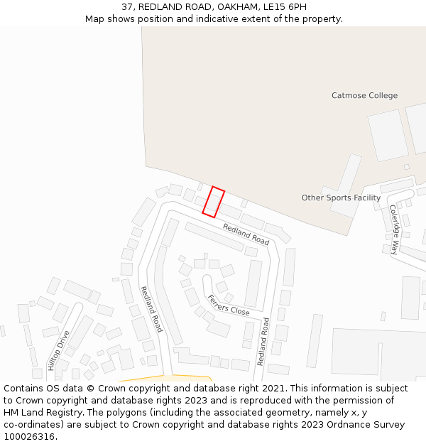 37, REDLAND ROAD, OAKHAM, LE15 6PH: Location map and indicative extent of plot